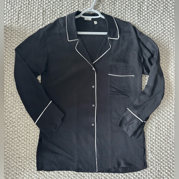 Wilfred Satin Button-Down Blouse - Women’s Size XS - Black with White Trim - Picture 2 of 4